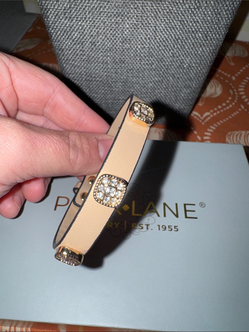 Park Lane Tan Leather Bracelet with Gold Crystal Accents - Picture 4 of 7
